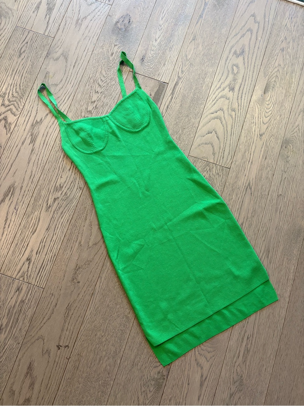 Olivaceous Bright Green Knit Slip Dress with Bust Detailing